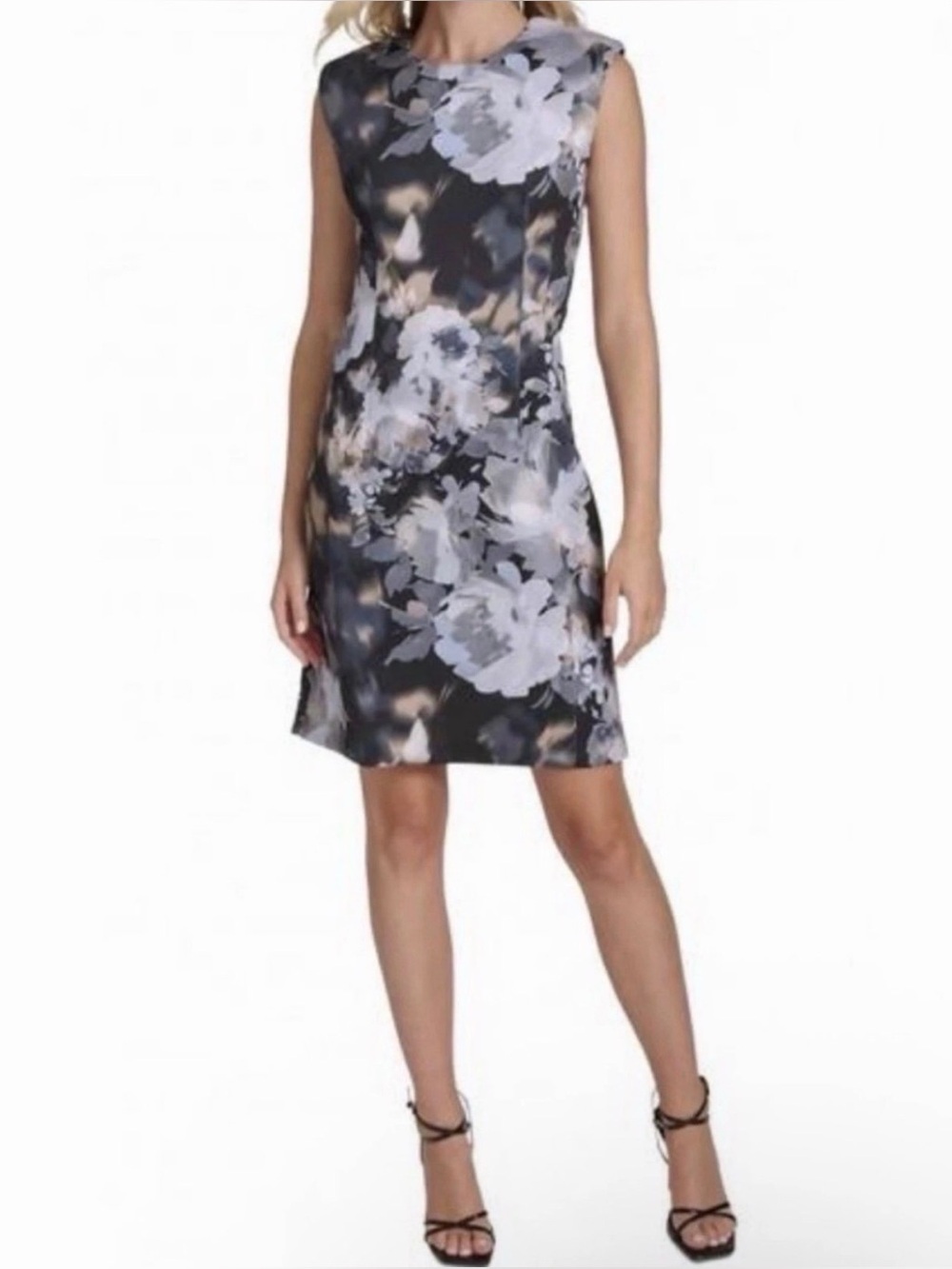 RTLS $118 CALVIN KLEIN WOMENS BLUE FLORAL PRINTED FITTED KNEE LENGTH DRESS 8